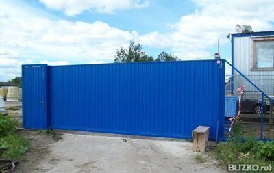 Откатные ворота на винтовых сваях (3м, общая ширина-4,5 м, цвет синий)