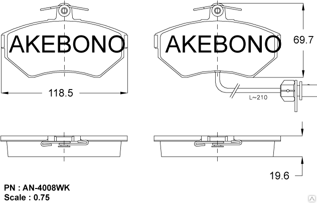 Колодки тормозные дисковые передние Akebono AN-4008WK