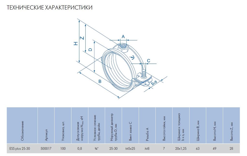 ESS Plus 25-30 M8 Хомут для монтажа трубопроводов, цена в Екатеринбурге ...
