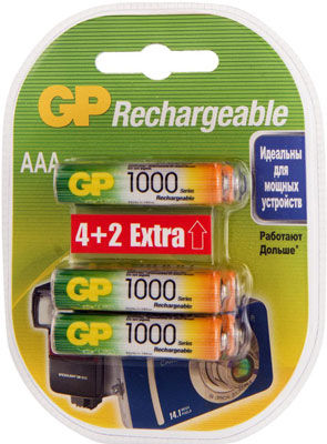 Аккумуляторная батарейка GP ААА (HR03) 1000 мАч, 6 шт. GP100AAAHC4/2FR-2CR6 ААА (HR03) 1000 мАч 6 шт. GP100AAAHC4/2FR-2C