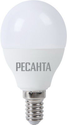 Лампа светодиодная Ресанта LL-R-G45-7W-230-3K-E14 (шар, 7Вт, тепл., Е14) белый LL-R-G45-7W-230-3K-E14 (шар 7Вт тепл. Е14
