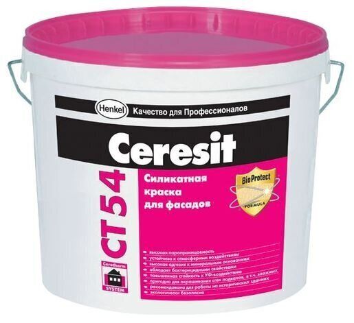 Краска силикатная для фасадов Ceresit CT 54 15 л. база транспорентная