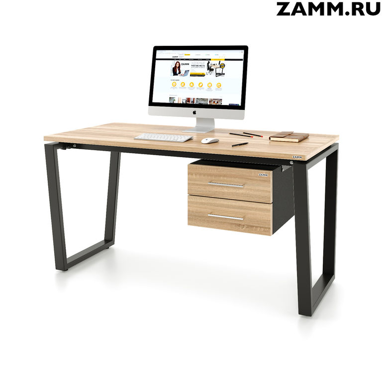 Стол компьютерный/письменный ZAMM прямой Ирис ТР с под-ой тумбой (2 ящика)