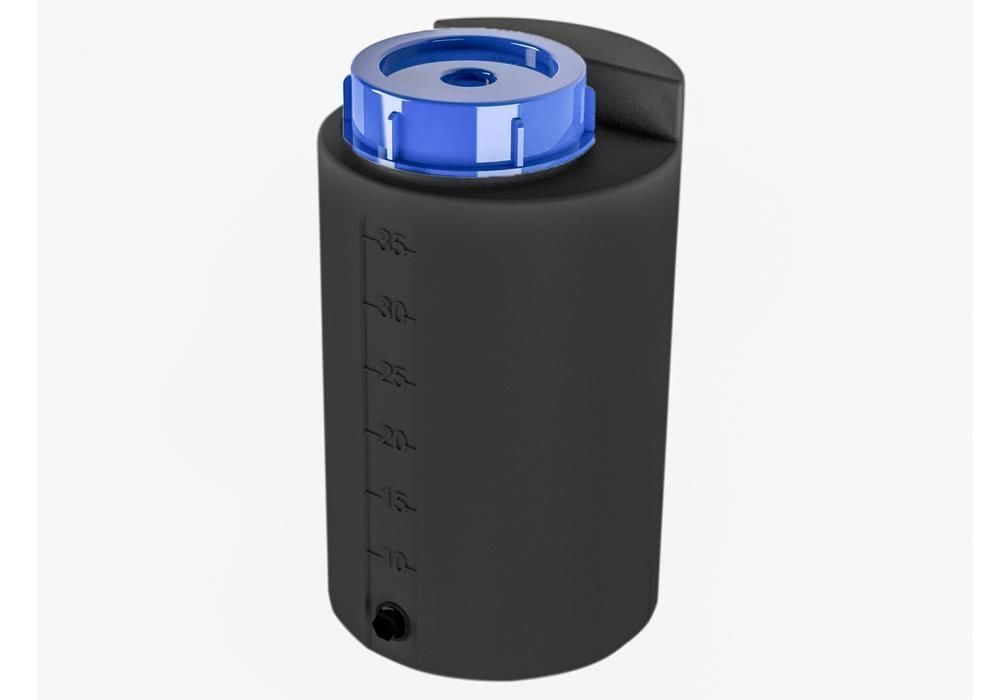 Пластиковая бочка 35 л черного цвета для хранения и дозирования веществ с защитой от УФ-излучения