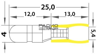 Разъем штекерный изолированный жёлтый, штекер 5 мм 4-6 кв. мм. (РШи-п 6.0-5) "Rexant" 3