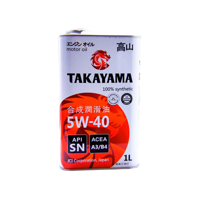 Масло моторное TAKAYAMA SAE 5W40, API SN/CF, ACEA A3/B4 1 л.