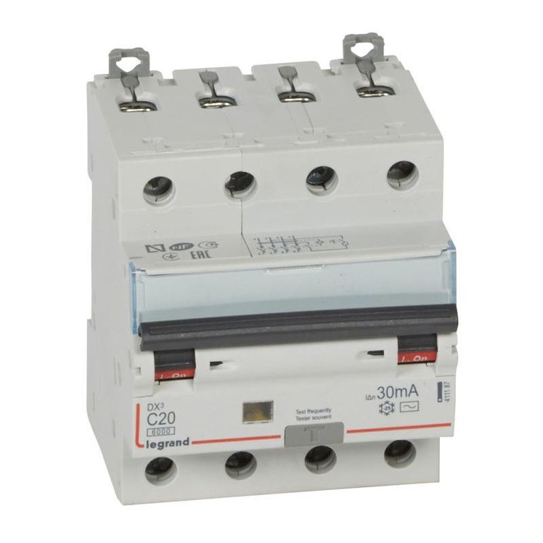 Выключатель автоматический дифференциального тока 4п C 20А 30мА тип AC 10кА DX3 4мод. Leg 411187 Legrand