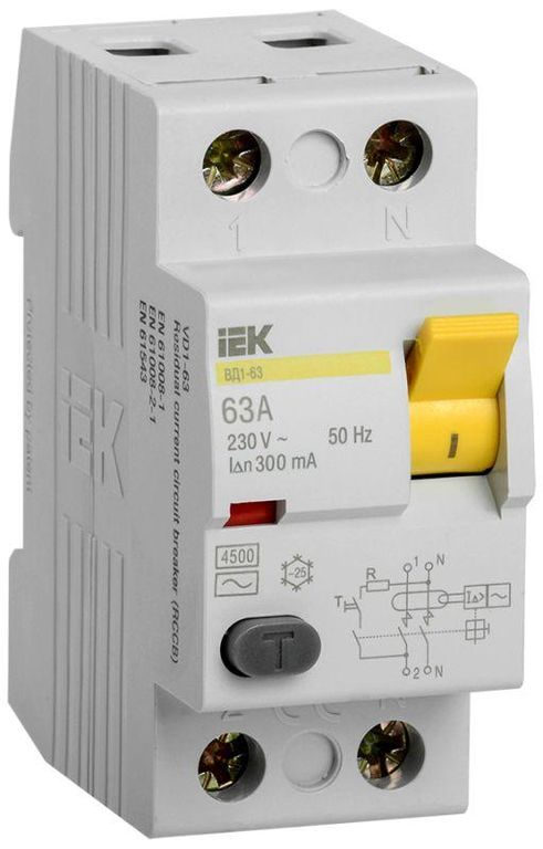 Выключатель дифференциального тока (УЗО) 2п 63 А 300мА тип AC ВД1-63 IEK MDV10-2-063-300