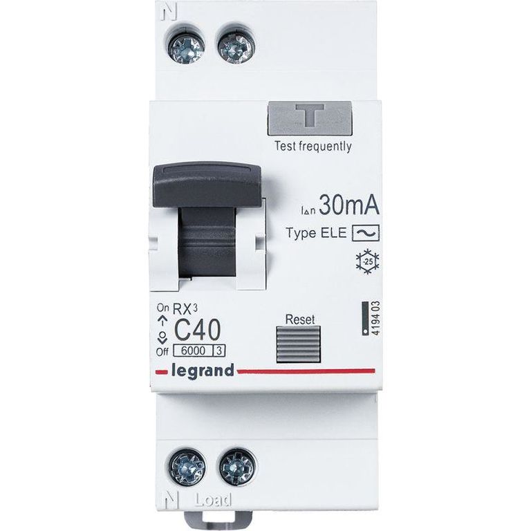 Выключатель автоматический дифференциального тока 2п (1P + N) C 40А 30мА тип AC 6кА RX3 Leg 419403 Legrand