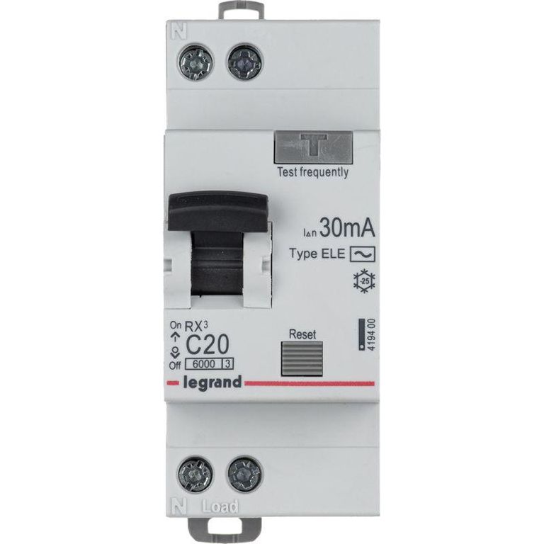 Выключатель автоматический дифференциального тока 2п (1P + N) C 20А 30мА тип AC 6кА RX3 Leg 419400 Legrand