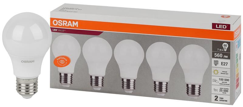 Лампа светодиодная LED Value LVCLA60 7SW/830 грушевидная матовая E27 230В 2х5 RU (уп.5шт) OSRAM 4058075577626 LEDVANCE