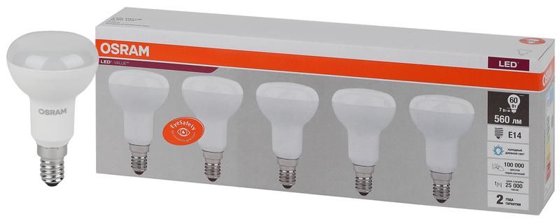 Лампа светодиодная LED Value LVR60 7SW/865 грибовидная матовая E14 230В 2х5 (уп.5шт) OSRAM 4058075583993 LEDVANCE
