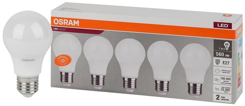 Лампа светодиодная LED Value LVCLA60 7SW/840 грушевидная матовая E27 230В 2х5 RU (уп.5шт) OSRAM 4058075577657 LEDVANCE