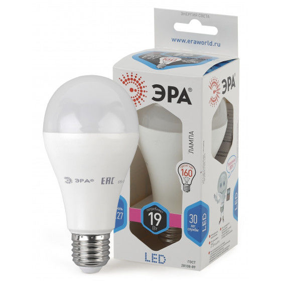 Лампа светодиодная Эра LED A65-19W-840-E27 (диод, груша, 19Вт, нейтр, Е27)