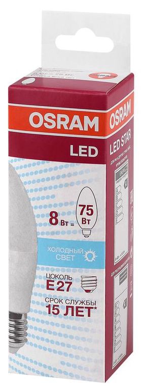 Лампа светодиодная LED Star Classic B 75 8W/840 8Вт свеча матовая 4000К нейтр. бел. E27 806лм 220-240В пластик. OSRAM 40