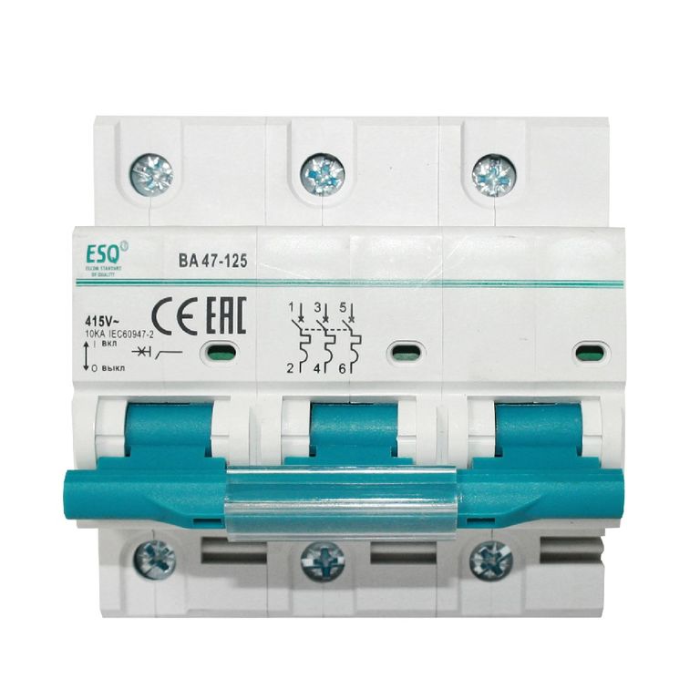 Автоматический выключатель ESQ ВА 47-125 3П 100А