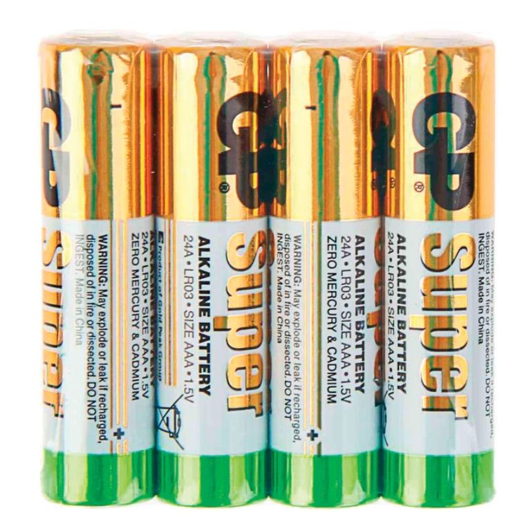 Батарейки 4 шт/уп GP Super, AAA (LR03, 24А), алкалиновые, мизинчиковые,п/у, 24ARS-2SB4