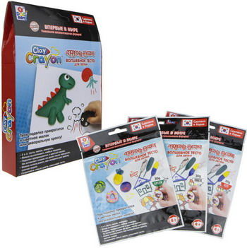 Набор тесто-мелков 1 Toy Clay Crayon ''Динозавр'' (3 цвета по 30 гр) в коробке 13 9x19x3 см Т19012