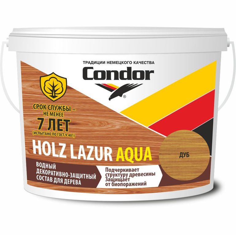 Водный защитный состав для дерева "CONDOR Holz Lazur Aqua" Дуб 9л
