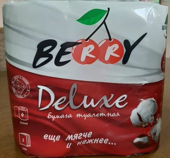 Туалетная бумага "Berry delux" 100% цел-за, 3 слоя, 4рул/уп