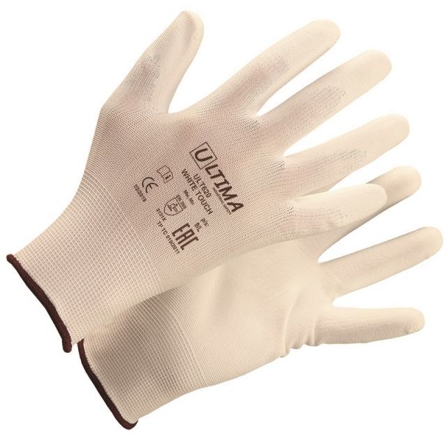 Перчатки Ultima WHITE TOUCH нейлоновые с полиуретановым покрытием, белые 620