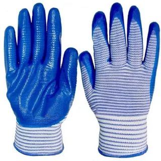 Перчатки нейлоновые с латексом ПЛАМЯ-полосатик синие