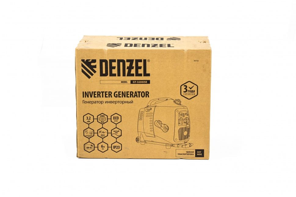Генератор инверторный GT-3200iSE, 3.2 кВт, 230 В, бак 6 л, закрытый корпус, электростартер Denzel 7