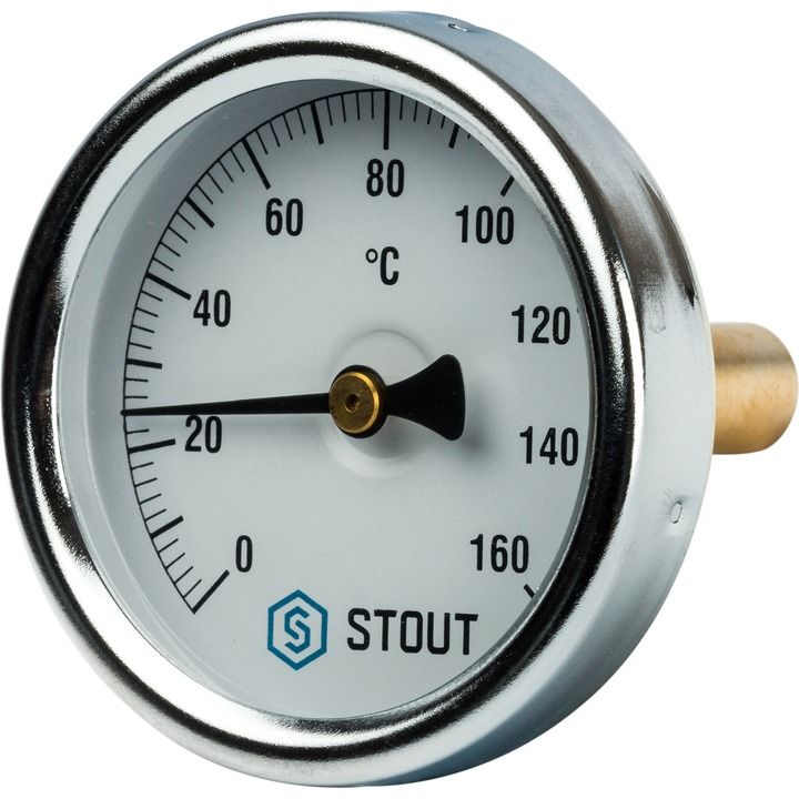 Термометр биметаллический с погружной гильзой STOUT Dn 63 мм, гильза 50 мм 1/ 2", 0...160°С