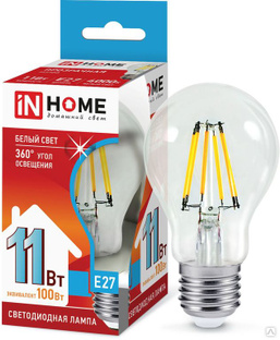 Лампа светодиодная LED-A60-deco 11Вт 230В Е27 4000К 990Лм прозрачная IN HOME 