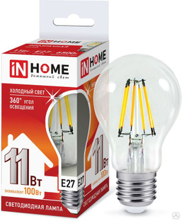 Лампа светодиодная LED-A60-deco 11Вт 230В Е27 6500К 990Лм прозрачная IN HOME 