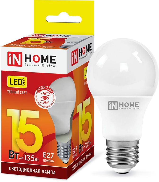 Лампа светодиодная LED-A60-VC 15Вт 230В Е27 3000К 1350Лм IN HOME