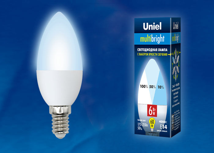 Лампы светодиодные LED-C37-6W/NW/E14/FR/MB PLM11WH картон Uniel