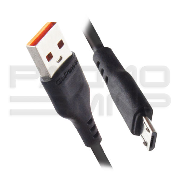 USB кабель для зарядки micro USB 1м, 2,4A, чёрный GP01M "GoPower" 1